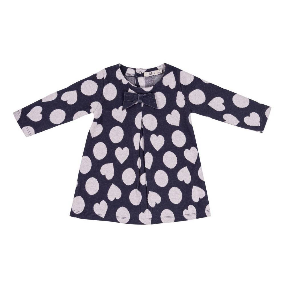 NEW EMC girl's yarn dyed knit dress with hearts and bow in navy blue
